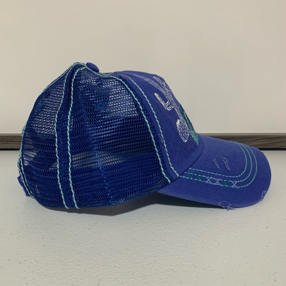 Catchfly Women's "Yippie Ki-Yay" Distressed Ponytail Baseball Hat/Cap-OS NWT - Picture 2 of 11